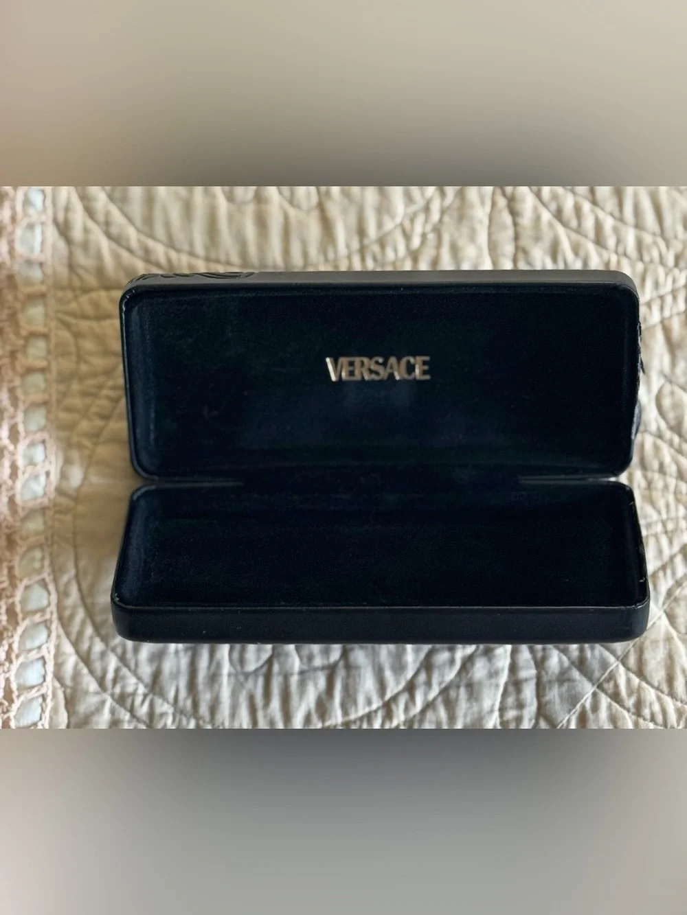 Black Versace Eyewear Sunglass Case with Embossed Medusa Face Motif